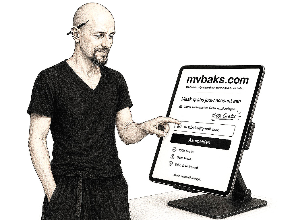 Michael registreert op tablet:scherm