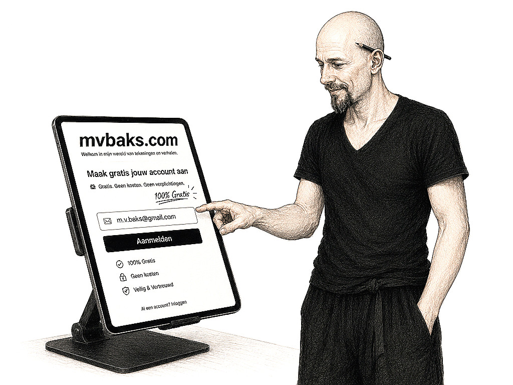 Michael registreert op tablet:scherm Spiegelbeeld